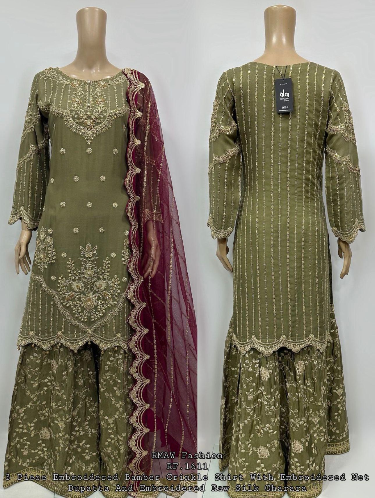 Embroidery Chiffon Kurti/Embrodery silk Gharara with Embroidery Chiffon Dupatta