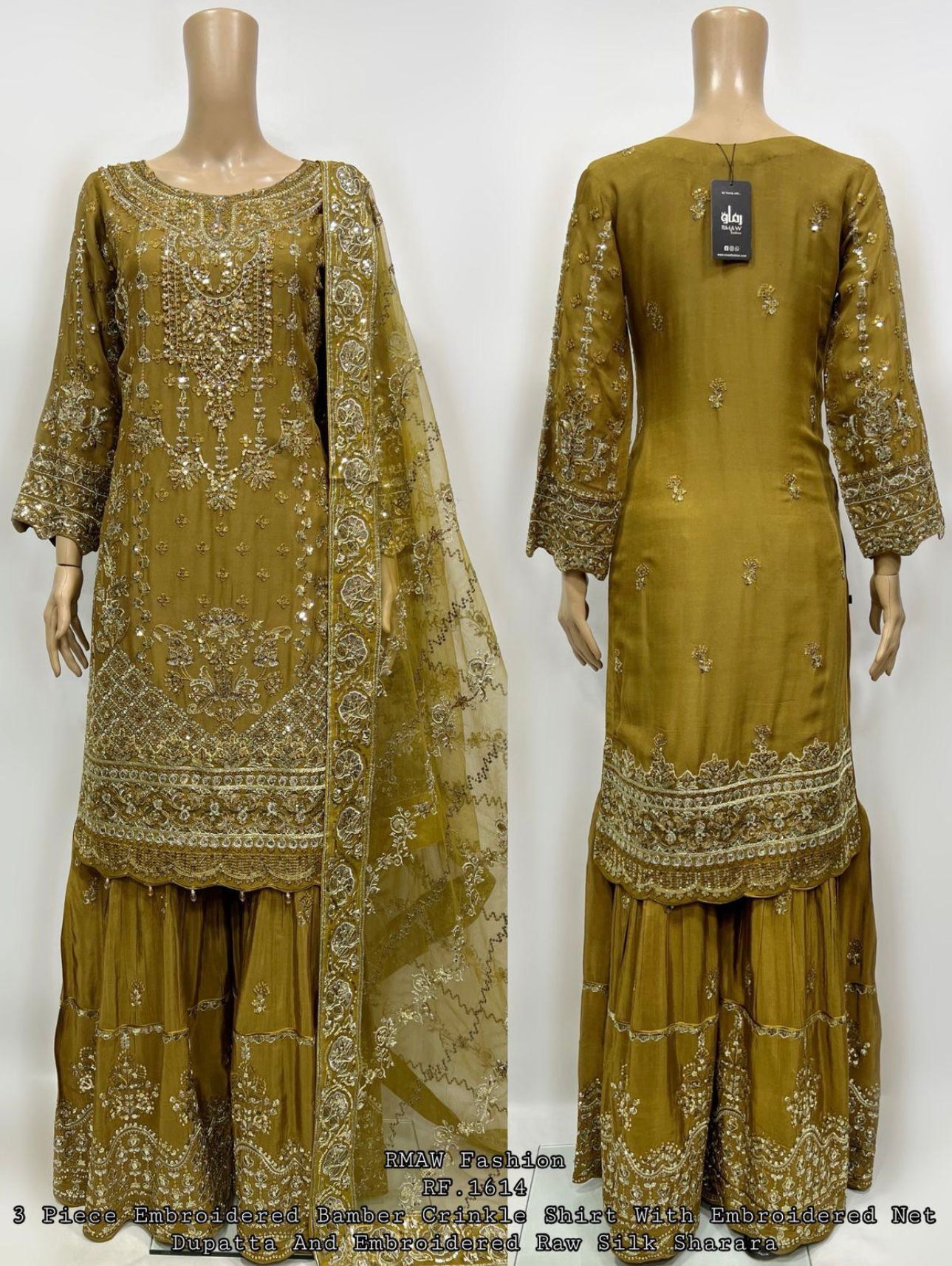 Embroidery Chiffon Kurti/Embrodery Raw silk Sharara with Embroidery Chiffon Dupatta