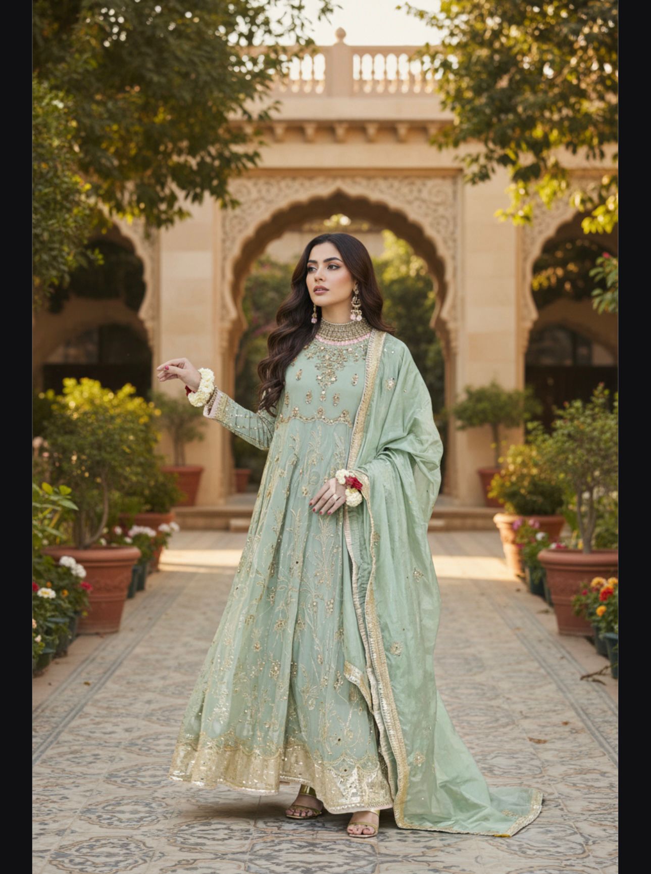 Embroidery chiffon gown/Embroidery chiffon dupatta with trousers