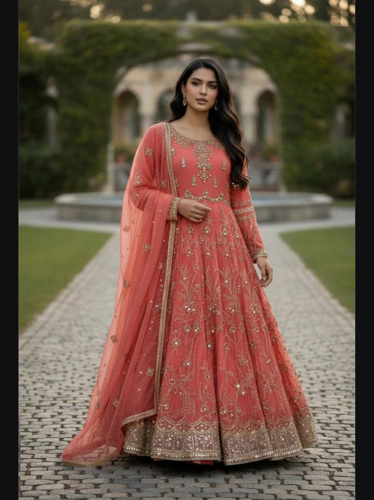 Embroidery chiffon gown/Embroidery chiffon dupatta with trousers