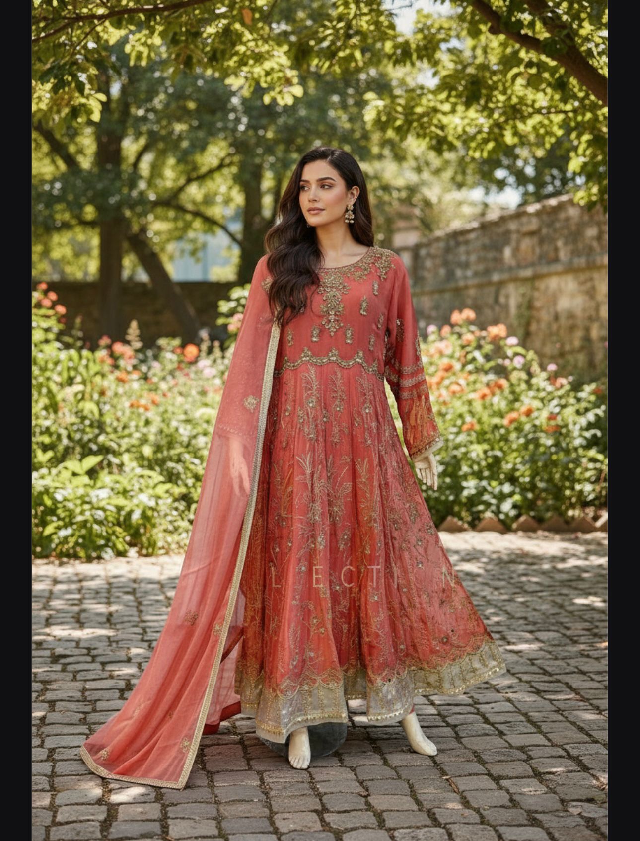 Embroidery chiffon gown/Embroidery chiffon dupatta with trousers
