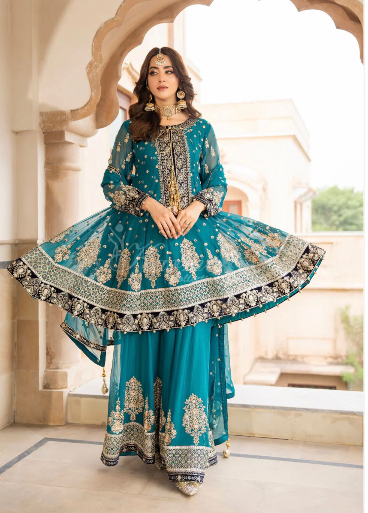 Crinkle Chiffon Kali Frock with Tilla