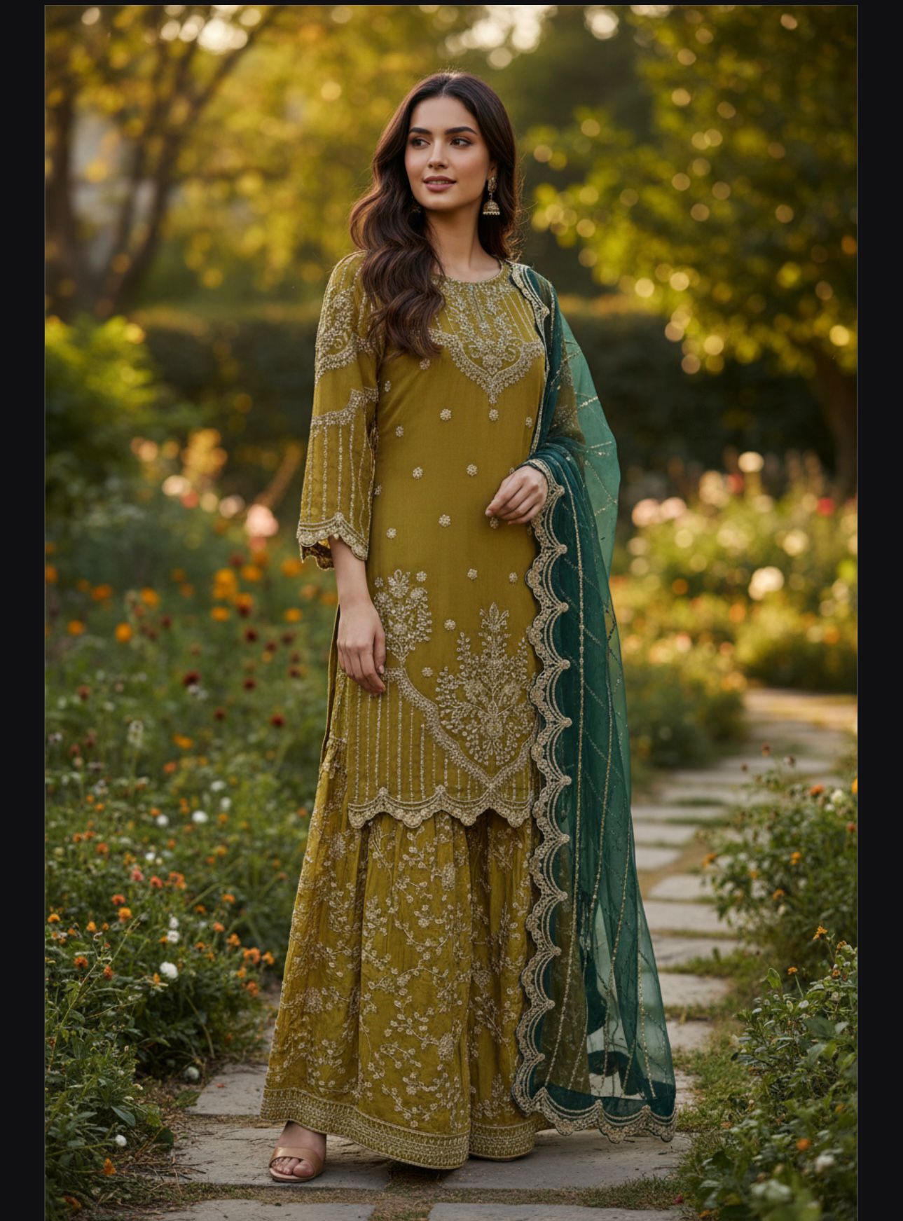 Embroidery Chiffon Kurti/Embrodery silk Gharara with Embroidery Chiffon Dupatta